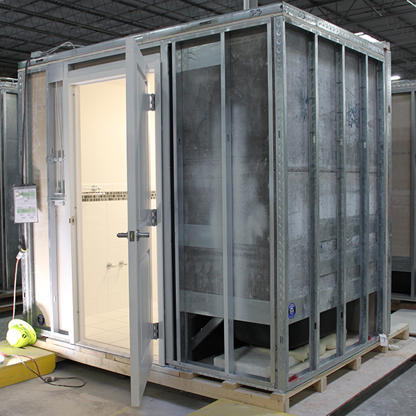 OldCastle SurePod™ modular bathroom in the factory